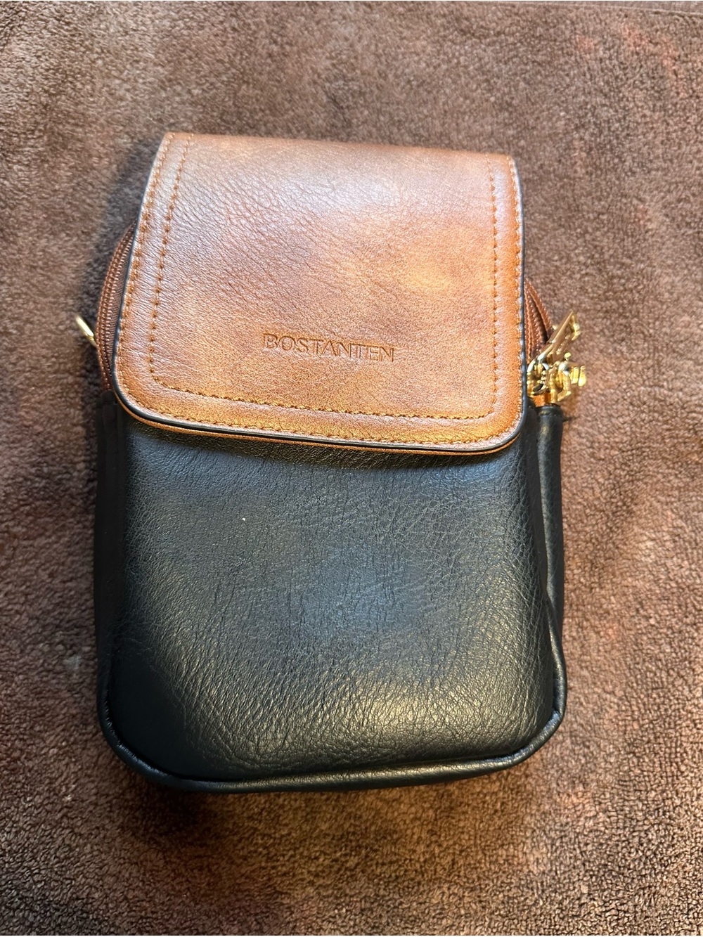 Bostanten Two-Tone Brown and Black Leather Crossbody Bag